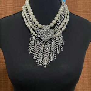 Premier Designs Girls Best Friend Multi-wear Silver and Pearl Statement Necklace